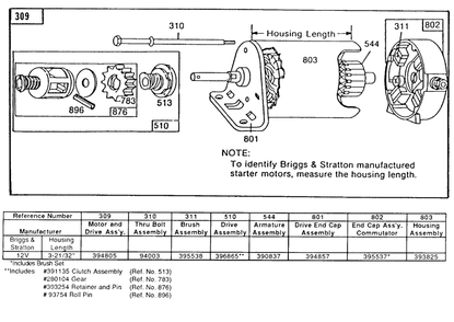 Electric Starter And Chart Diagram and Parts List for 192702-0131-XX  Briggs and Stratton Engine